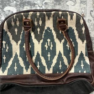 Myra Bag Brown and Cream Patterned Tote